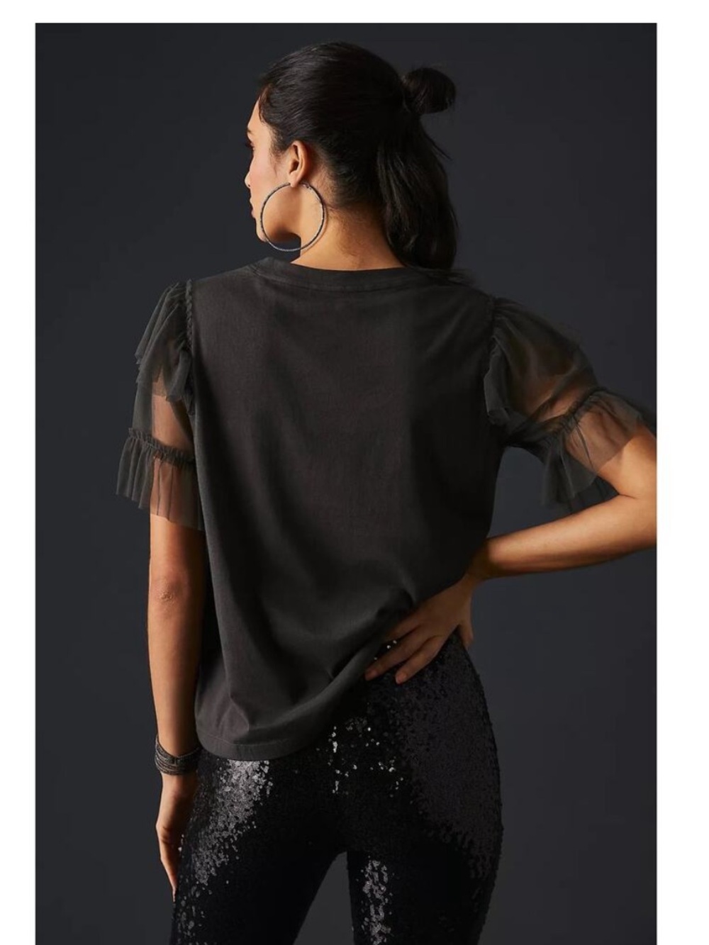 Anthropologie PILCRO mesh sleeve TULLE graphic tee GRAY 1975 tiger SIZE XL - Picture 3 of 8